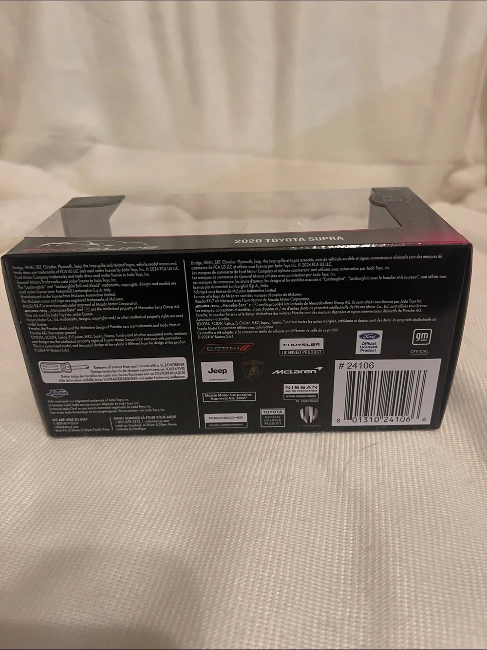 Jada Pink Slips 2020 Toyota Supra 1:32 Die-Cast Car White/Pink NIB